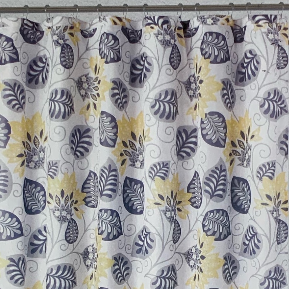 Shower Curtain Fabric Botanical Leaf Print Multicolor Blue Black Grey Yellow - Picture 8 of 11